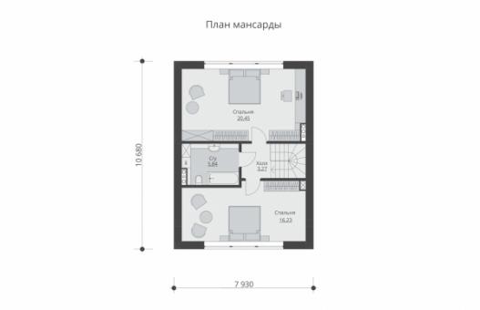 Проект одноэтажногго дома с мансардой и террасой